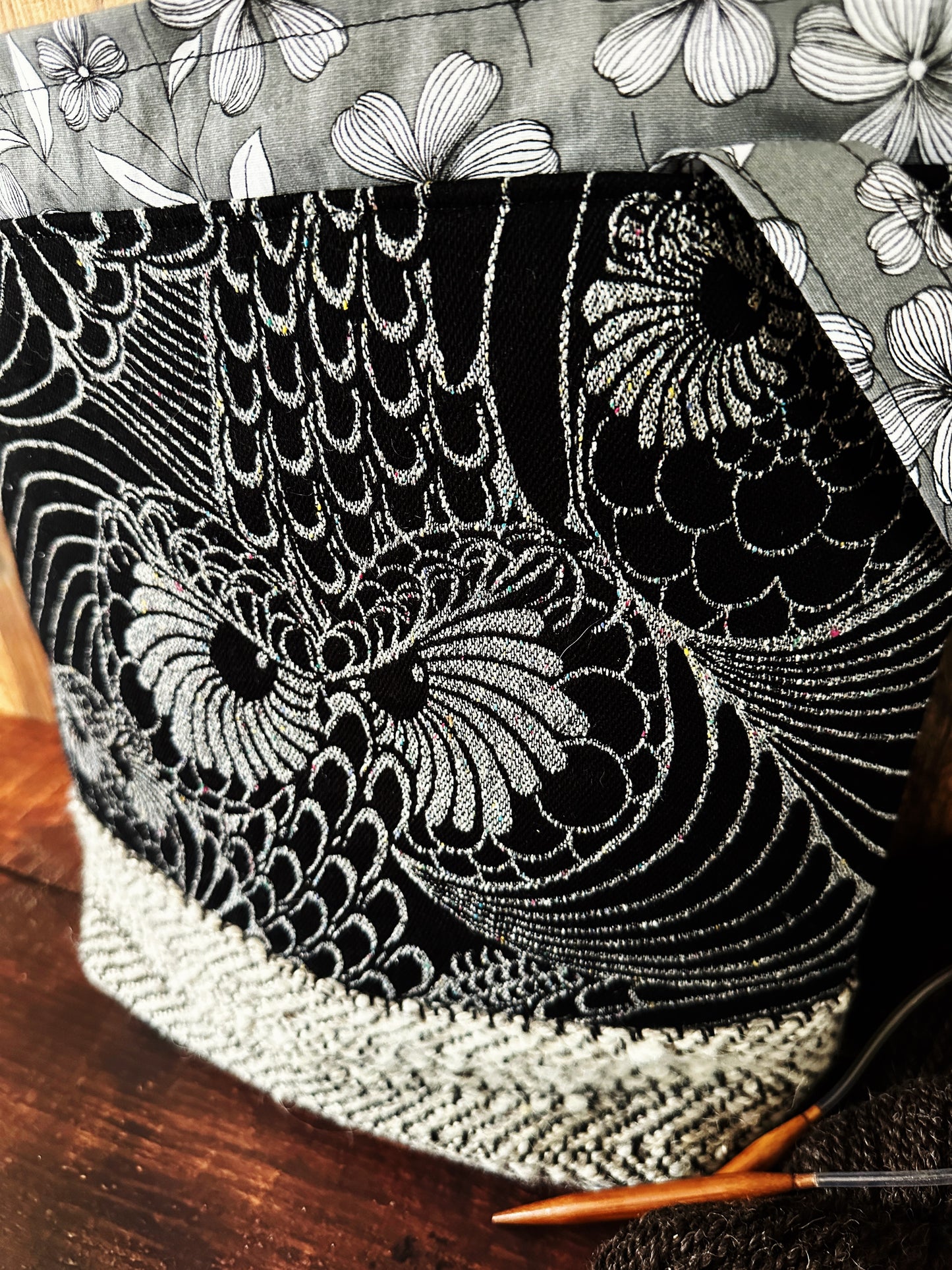 Silver Owls & Woven Wool Large Project Bag