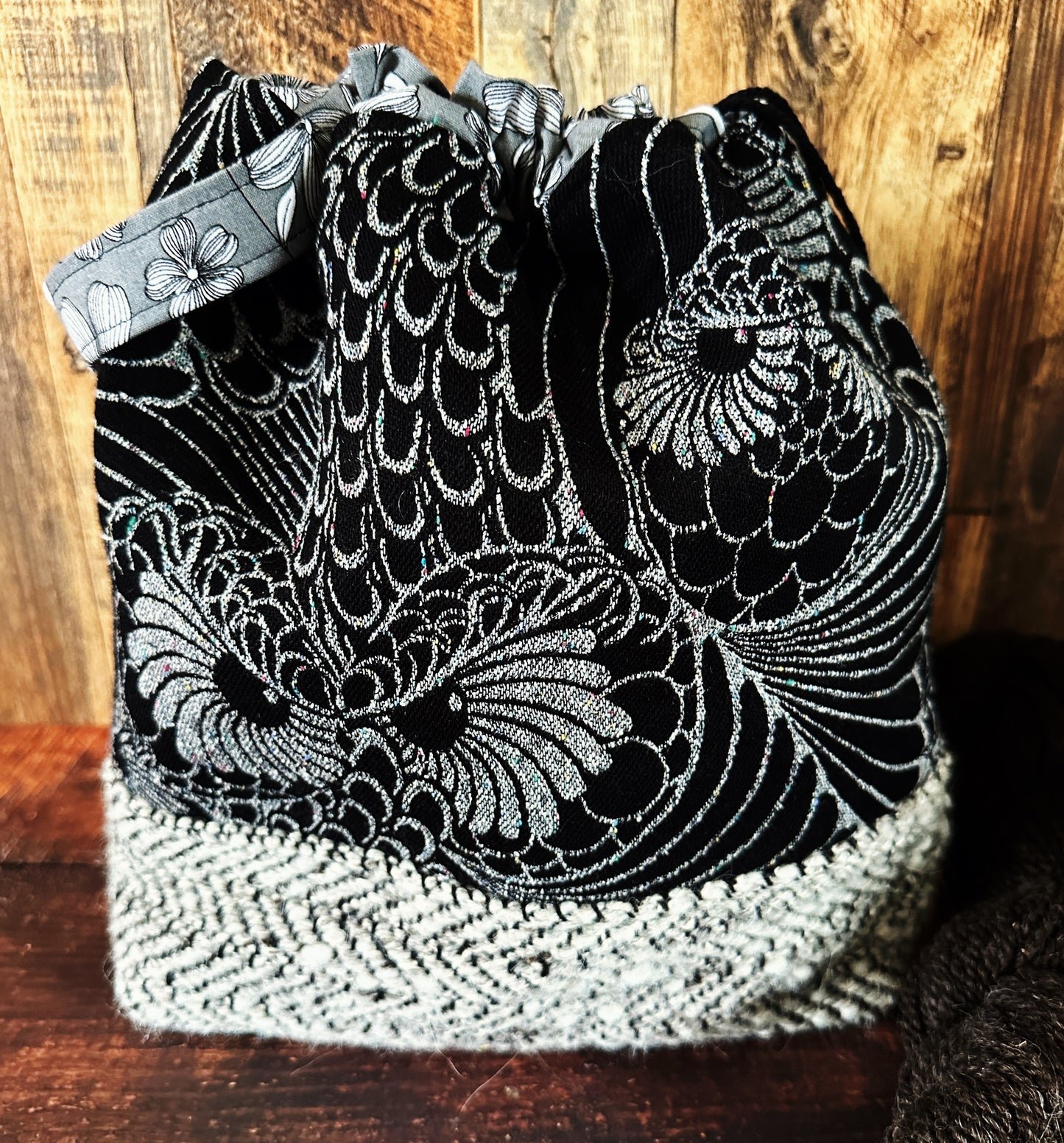 Silver Owls & Woven Wool Large Project Bag