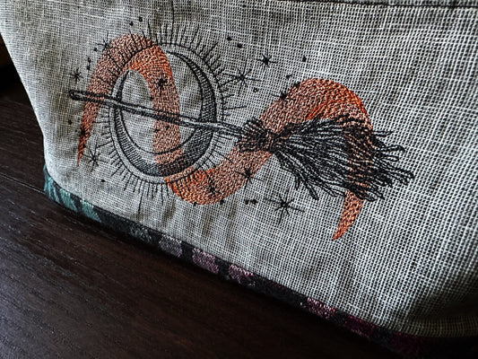 Witches Broom and Autumn Spiders Medium Open Wide Spindle Bag