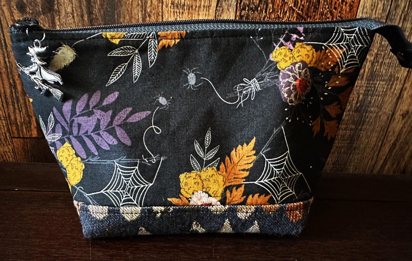 Witches Broom and Autumn Spiders Small Open Wide Spindle Bag