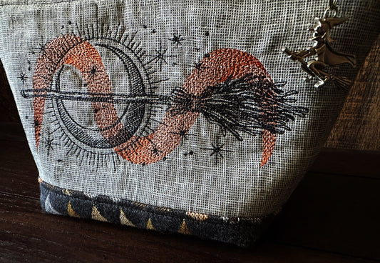 Witches Broom and Autumn Spiders Small Open Wide Spindle Bag