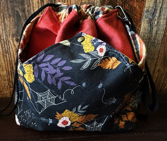Autumn with Spiders Plenty O' Pockets Large Drawstring Pouch