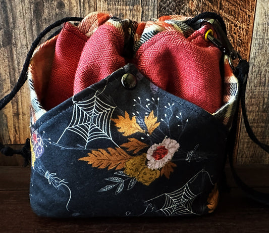 Autumn with Spiders Plenty O' Pockets Small Drawstring Pouch