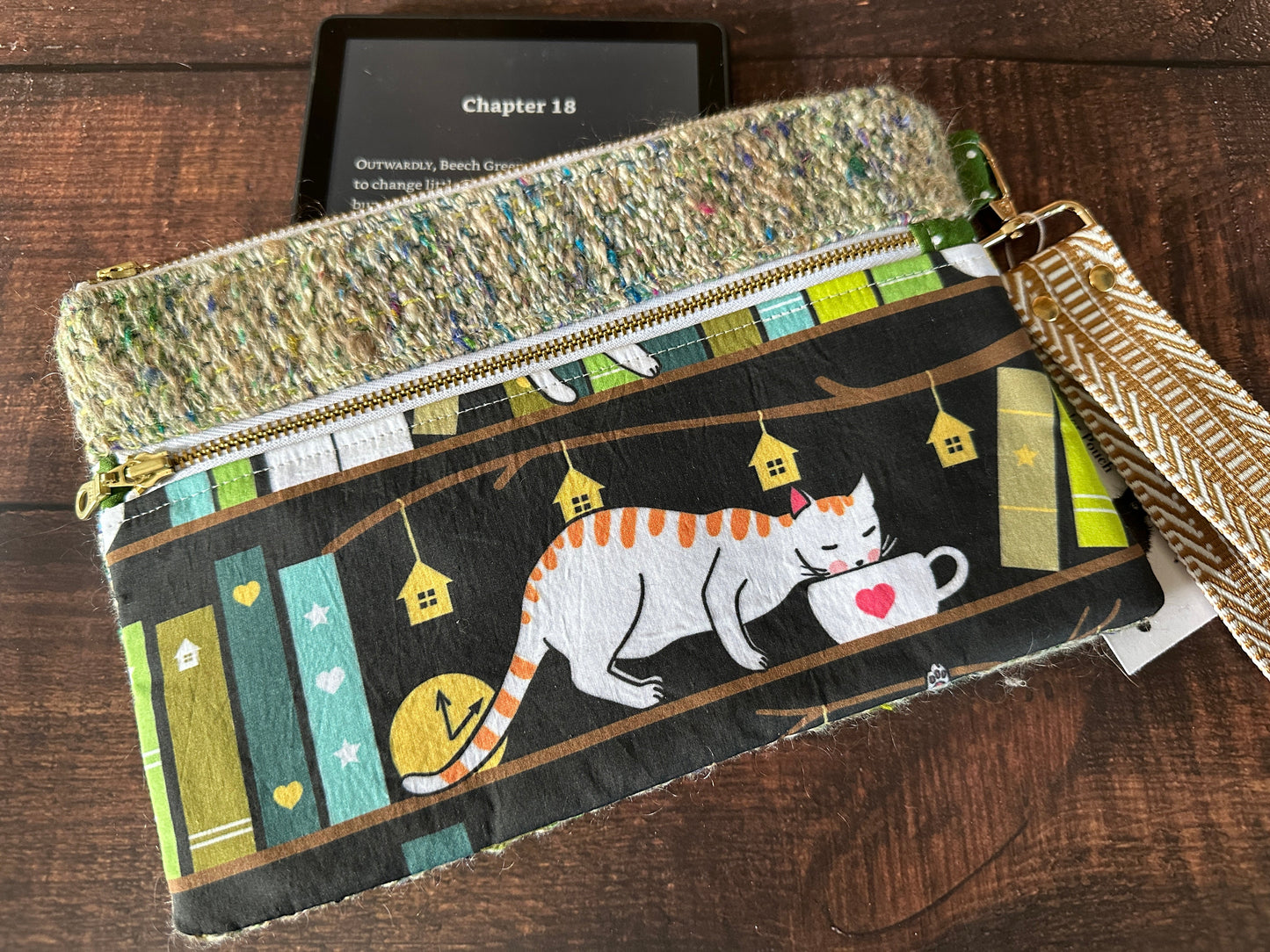 Library Cats Double Zipper Clutch~ Perfect for E-Readers