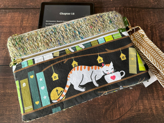 Library Cats Double Zipper Clutch~ Perfect for E-Readers