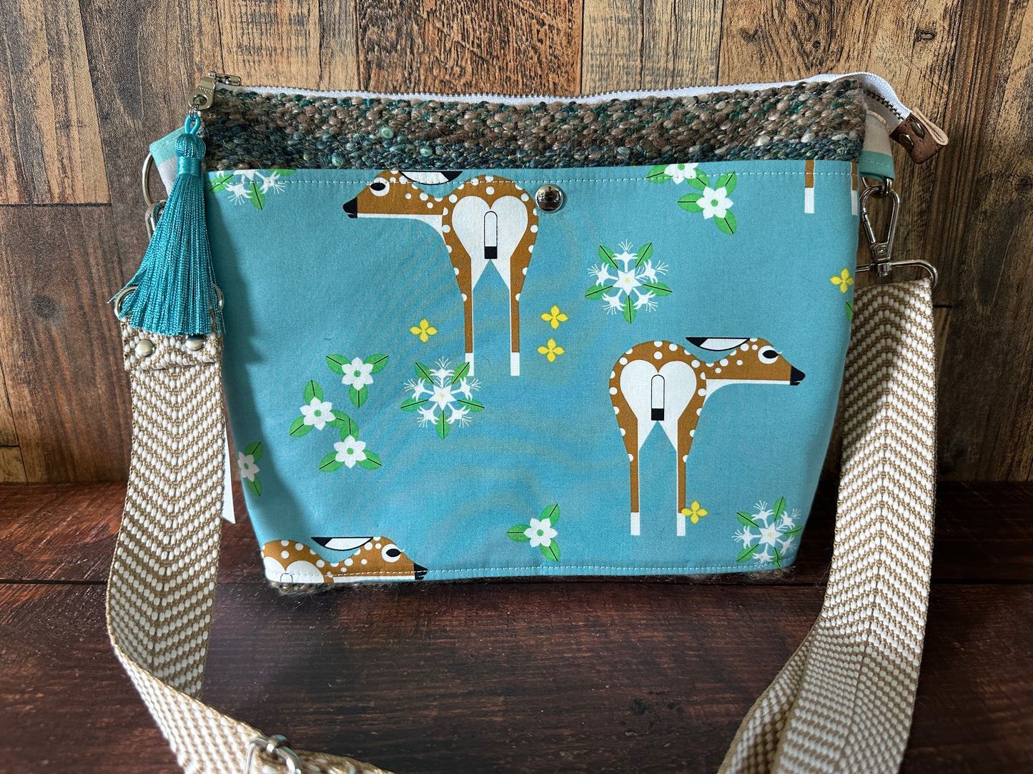 White Tailed Deer and Woven Wool Minimalist Purse