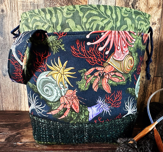 Hermit Crabs and Anemones with Handwoven Wool Small Project Bag