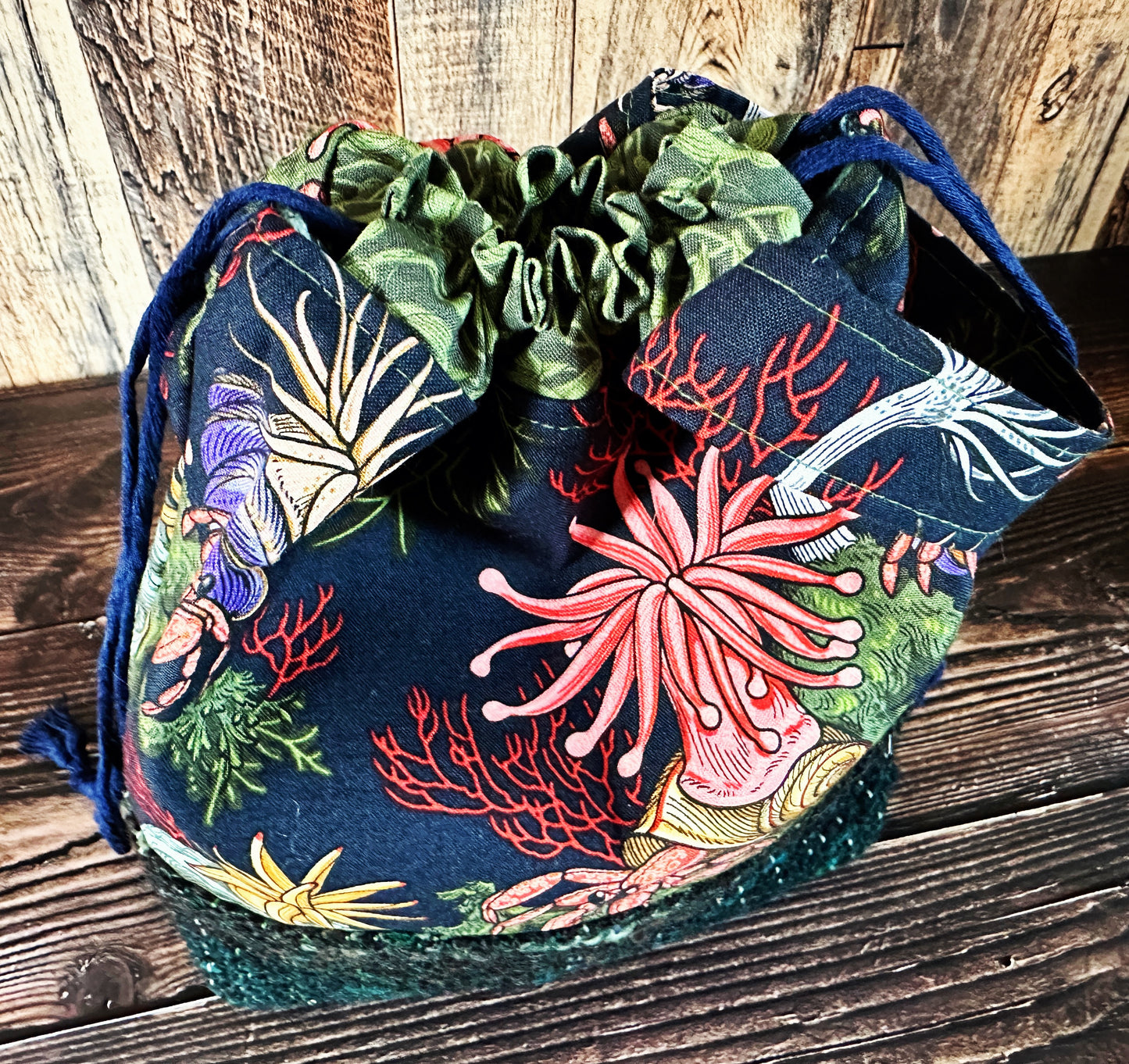 Hermit Crabs and Anemones with Handwoven Wool Small Project Bag