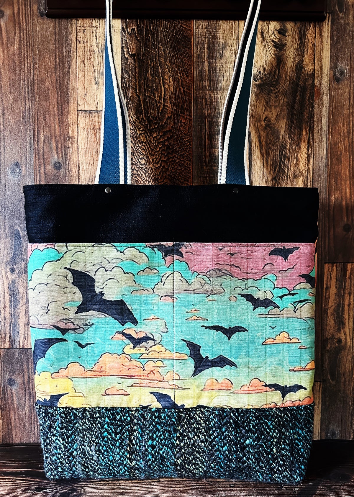 Bats at Sunset with Handwoven Wool Extra Large Tote