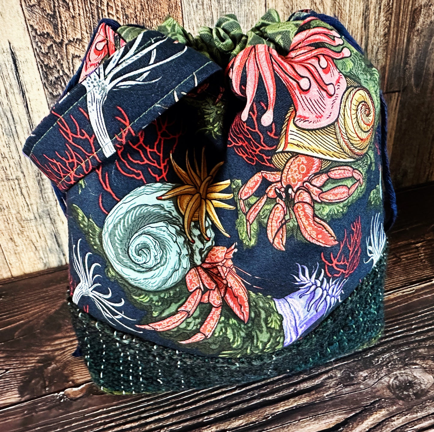Hermit Crabs and Anemones with Handwoven Wool Small Project Bag