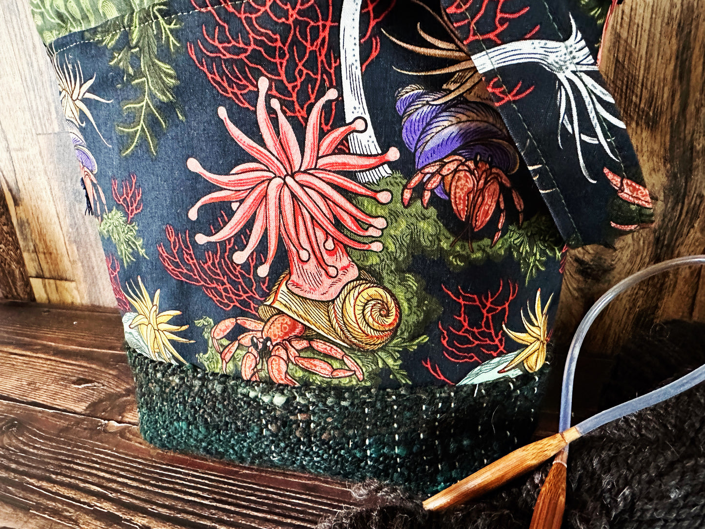 Hermit Crabs and Anemones with Handwoven Wool Small Project Bag