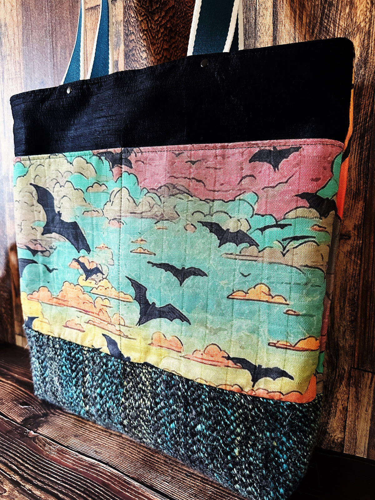 Bats at Sunset with Handwoven Wool Extra Large Tote