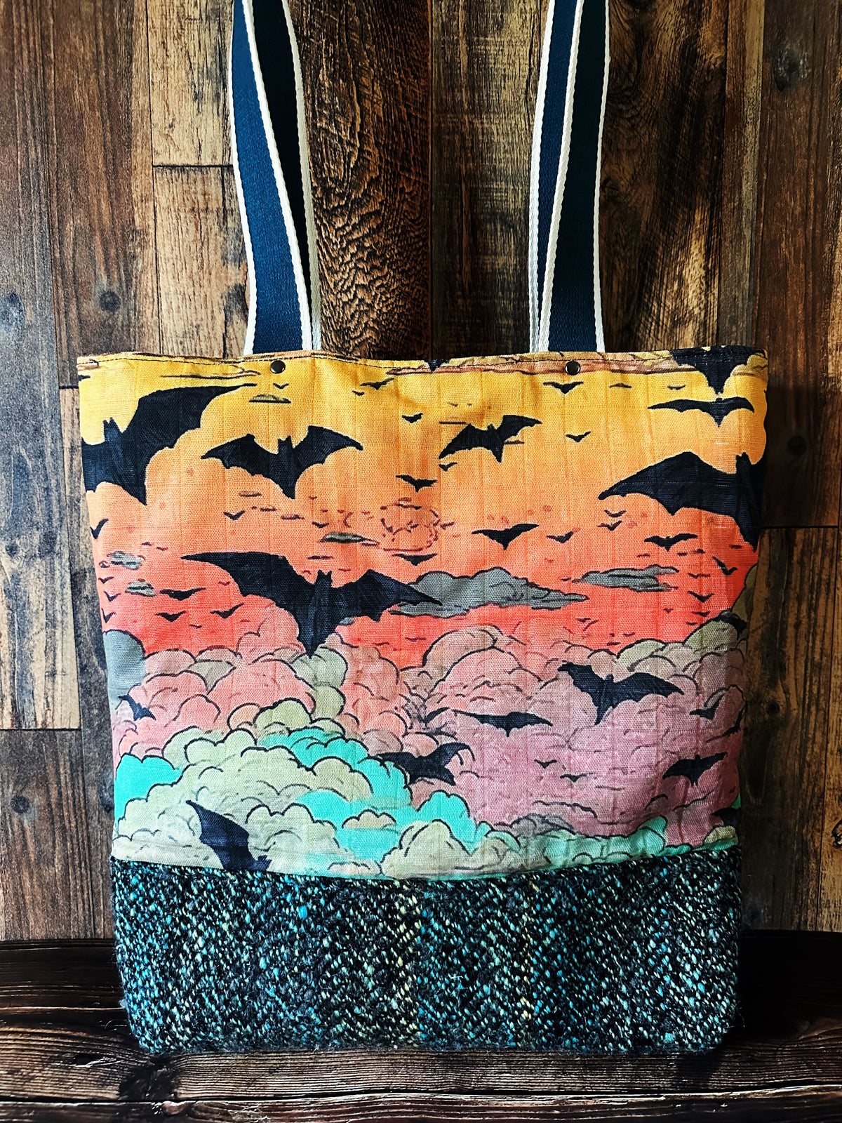 Bats at Sunset with Handwoven Wool Extra Large Tote
