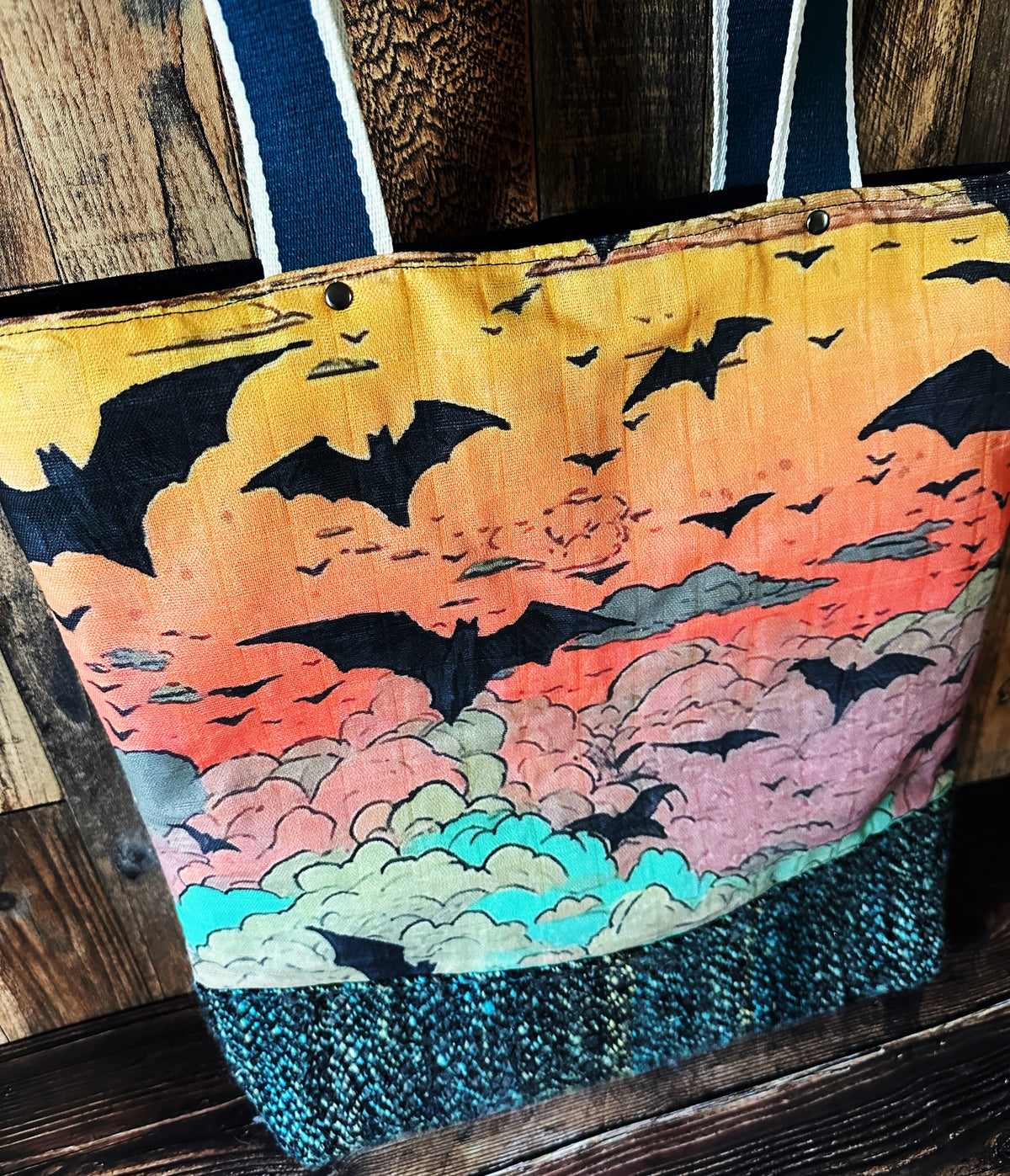 Bats at Sunset with Handwoven Wool Extra Large Tote