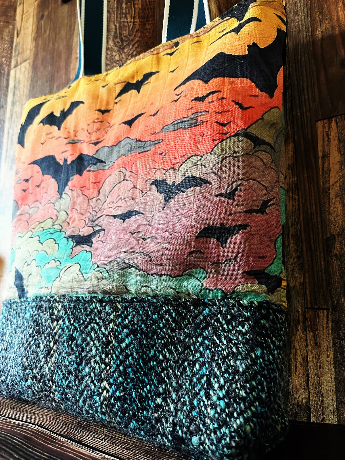 Bats at Sunset with Handwoven Wool Extra Large Tote