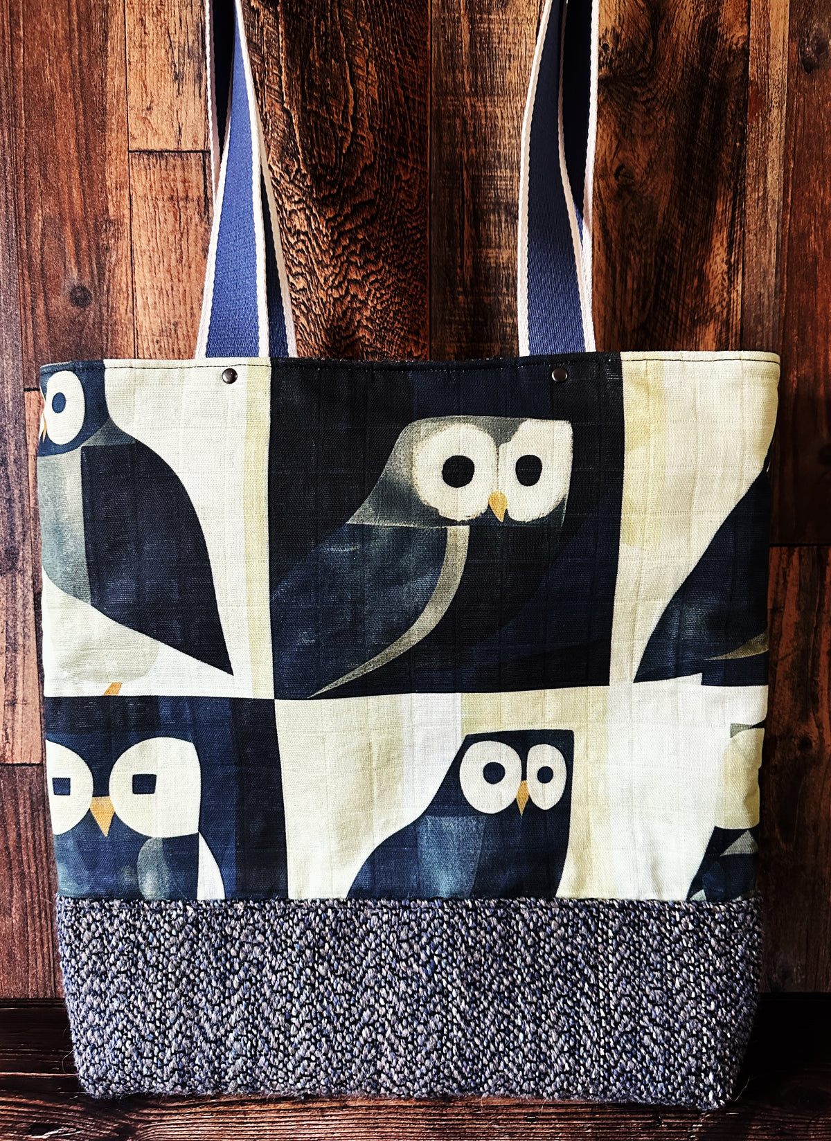 Abstract Owls with Handwoven Wool Extra Large Tote