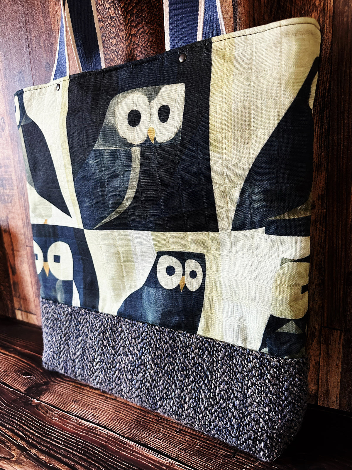 Abstract Owls with Handwoven Wool Extra Large Tote