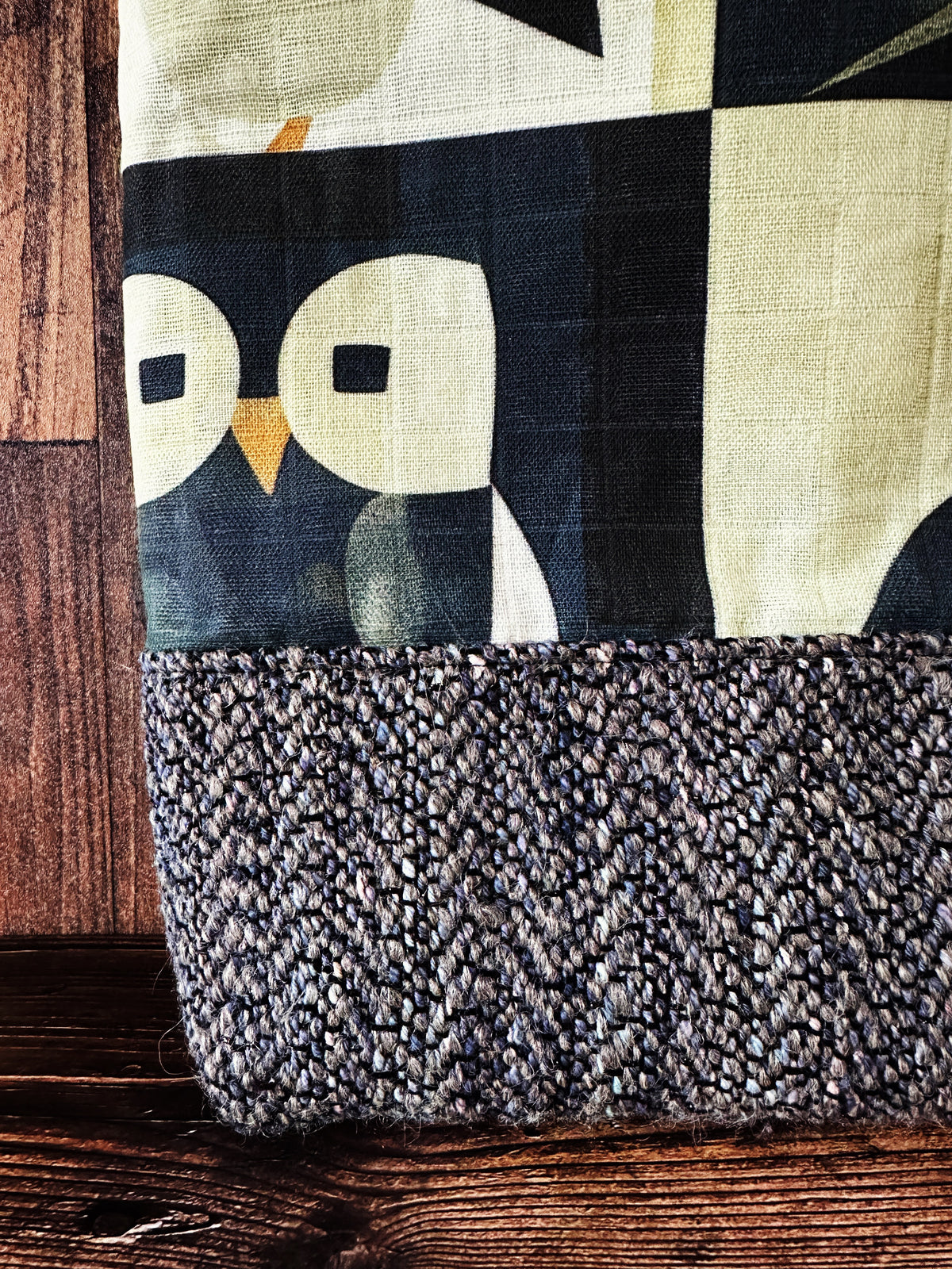 Abstract Owls with Handwoven Wool Extra Large Tote