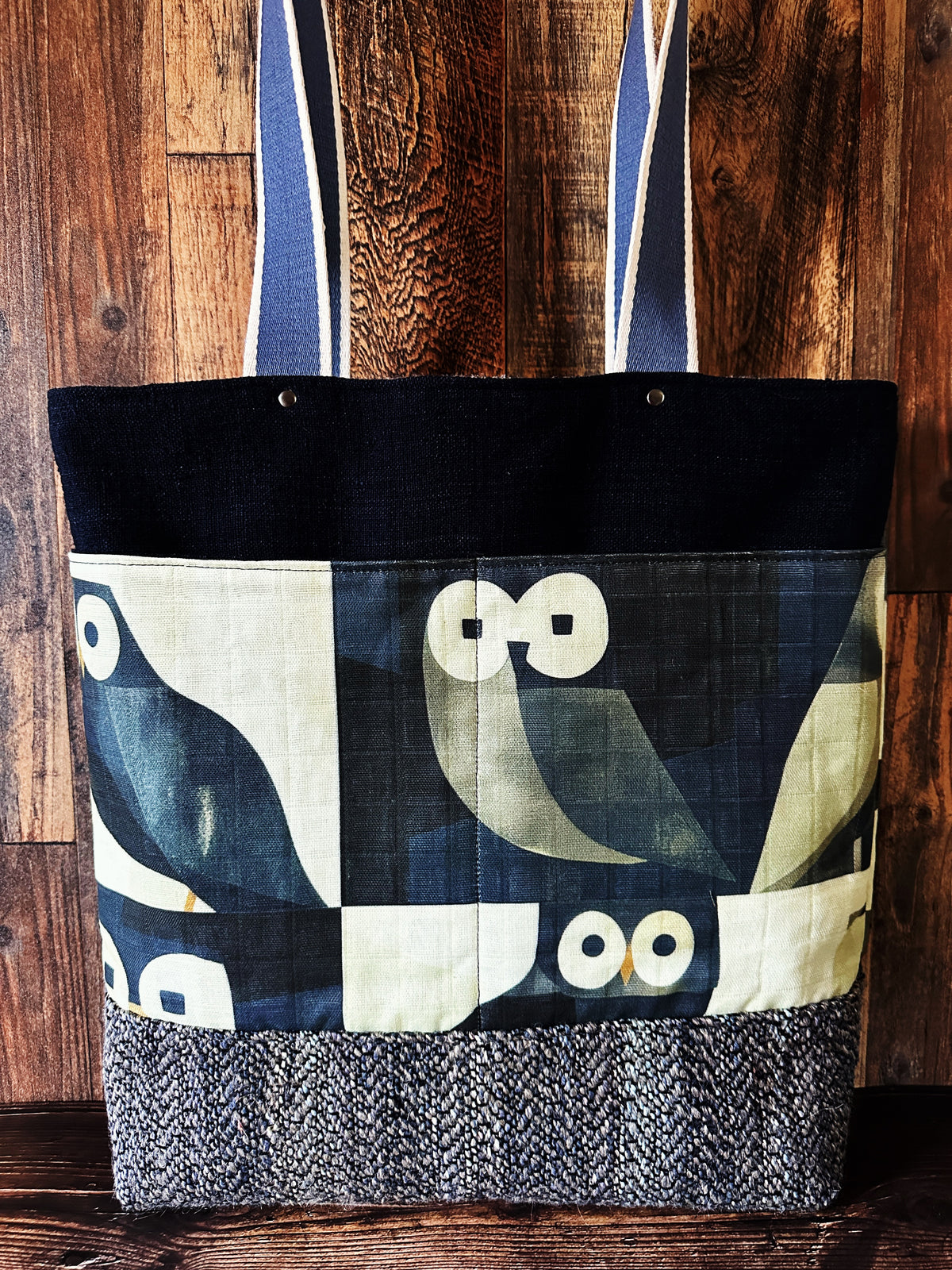 Abstract Owls with Handwoven Wool Extra Large Tote