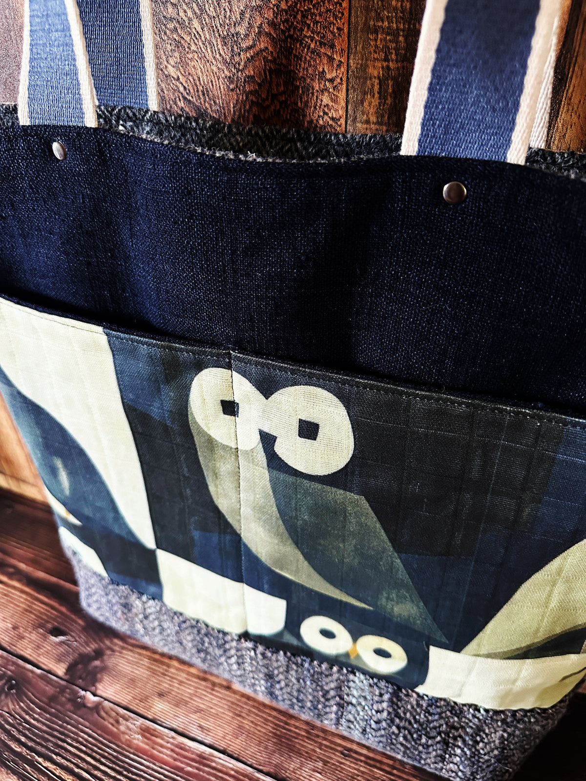 Abstract Owls with Handwoven Wool Extra Large Tote