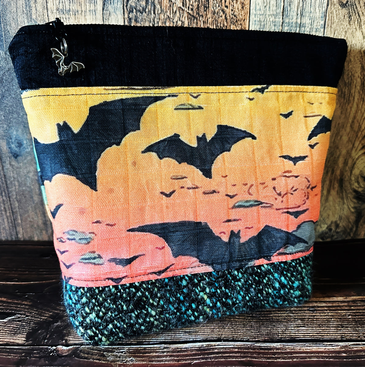 Bats at Sunset with Woven Wool Cosmetic or Zipper Bag