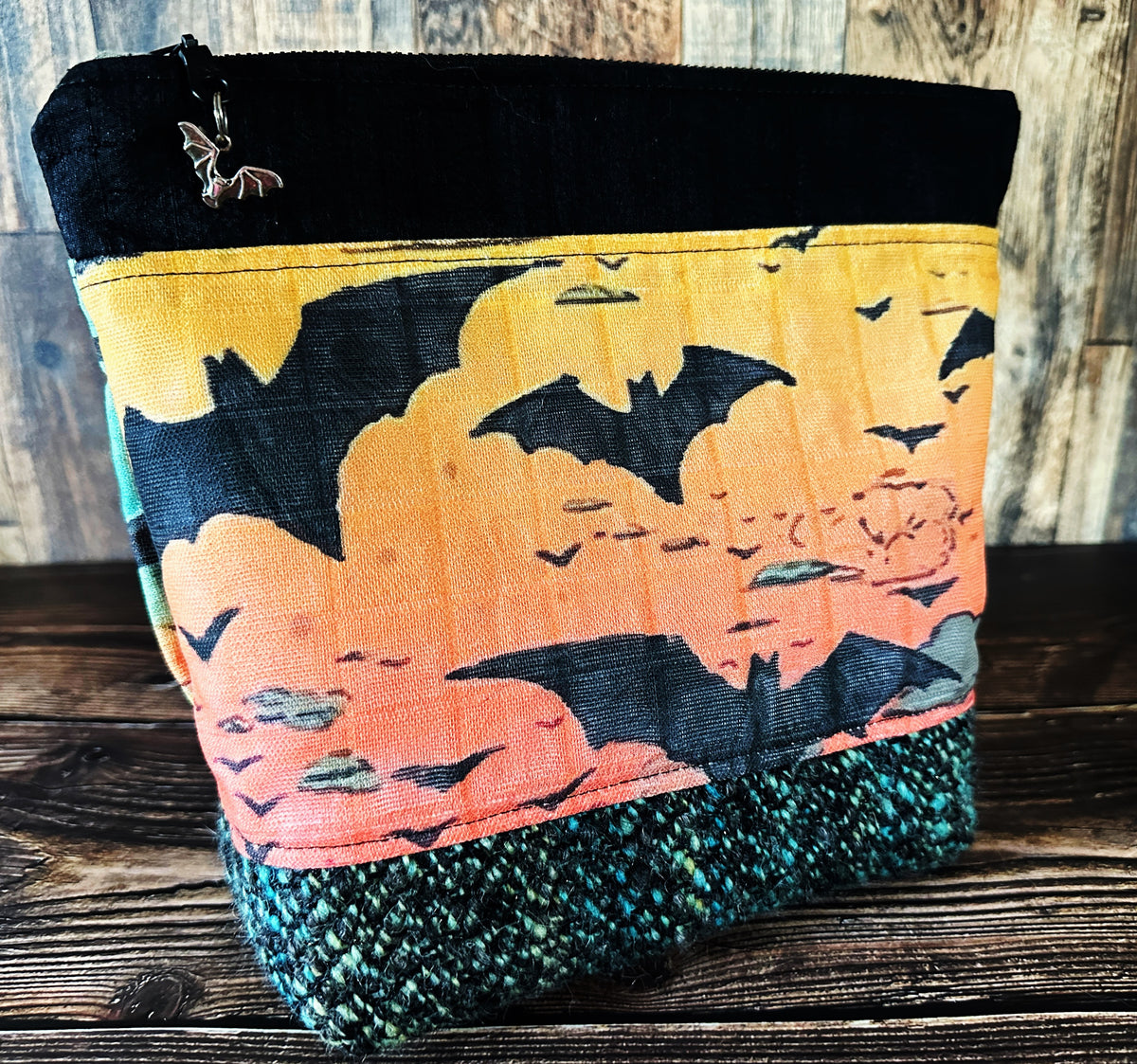 Bats at Sunset with Woven Wool Cosmetic or Zipper Bag