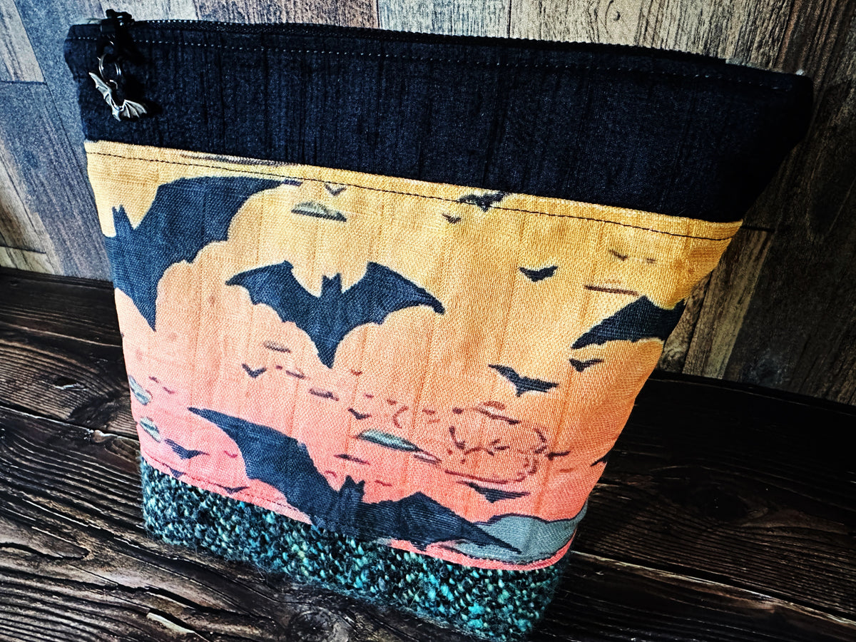 Bats at Sunset with Woven Wool Cosmetic or Zipper Bag