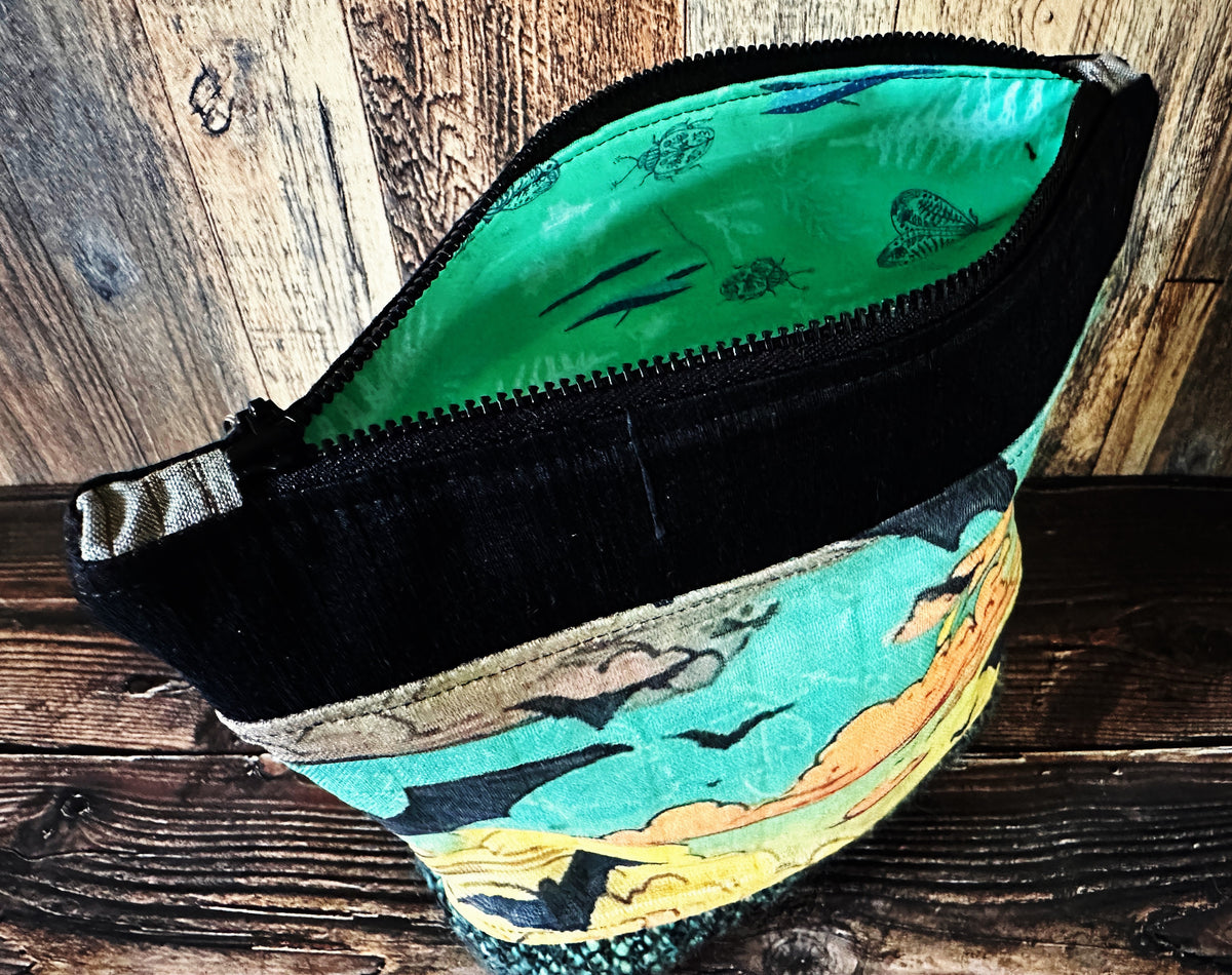 Bats at Sunset with Woven Wool Cosmetic or Zipper Bag