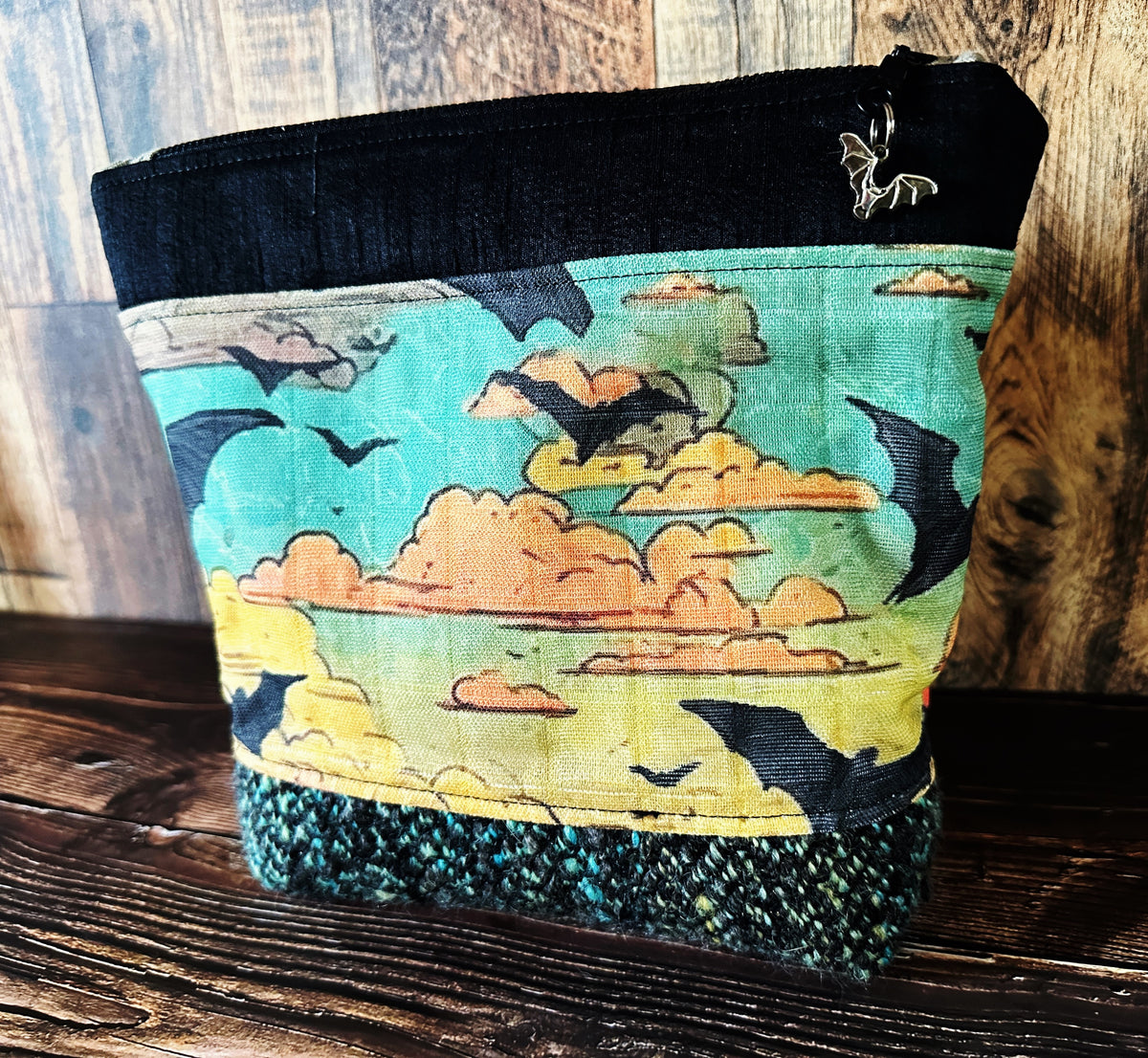 Bats at Sunset with Woven Wool Cosmetic or Zipper Bag