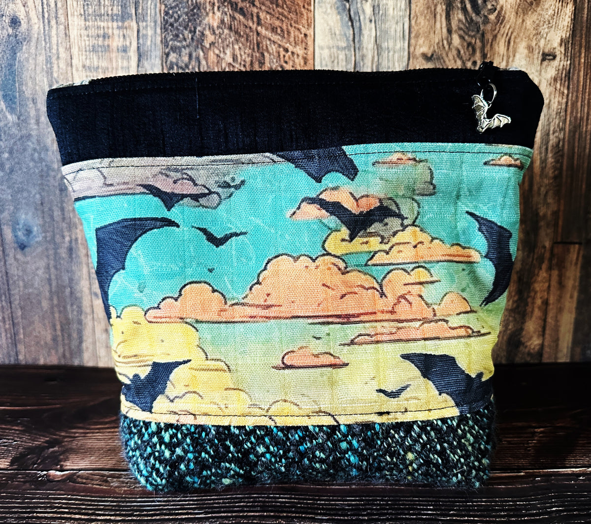 Bats at Sunset with Woven Wool Cosmetic or Zipper Bag