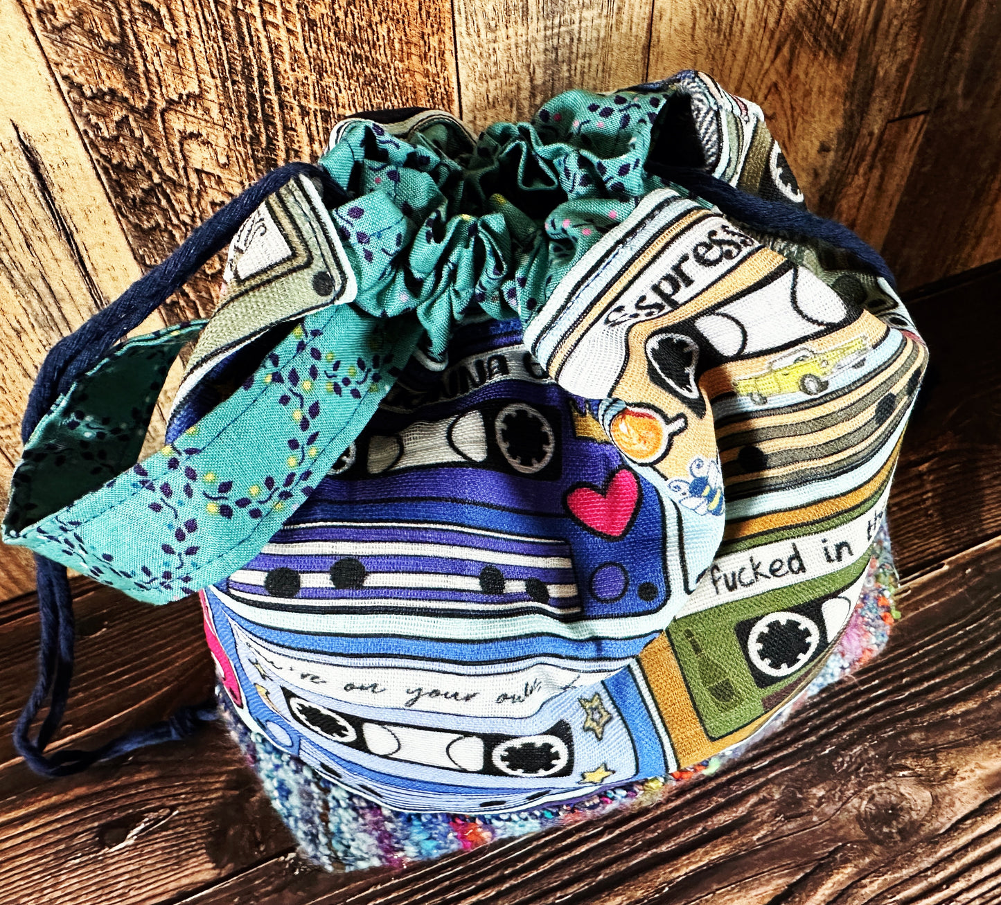 Mixed Tapes with Handwoven Wool Medium Project Bag