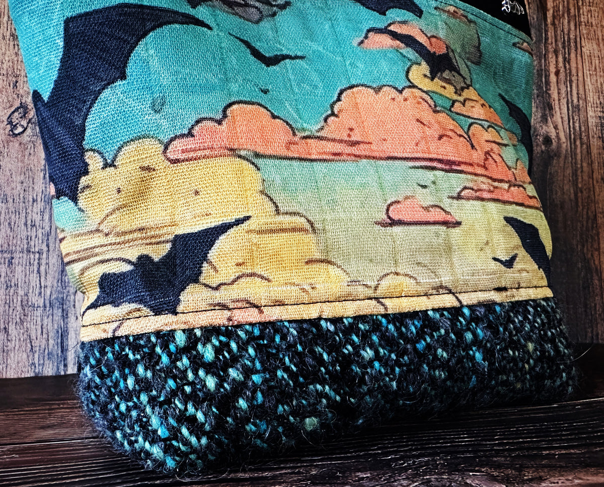 Bats at Sunset with Woven Wool Cosmetic or Zipper Bag