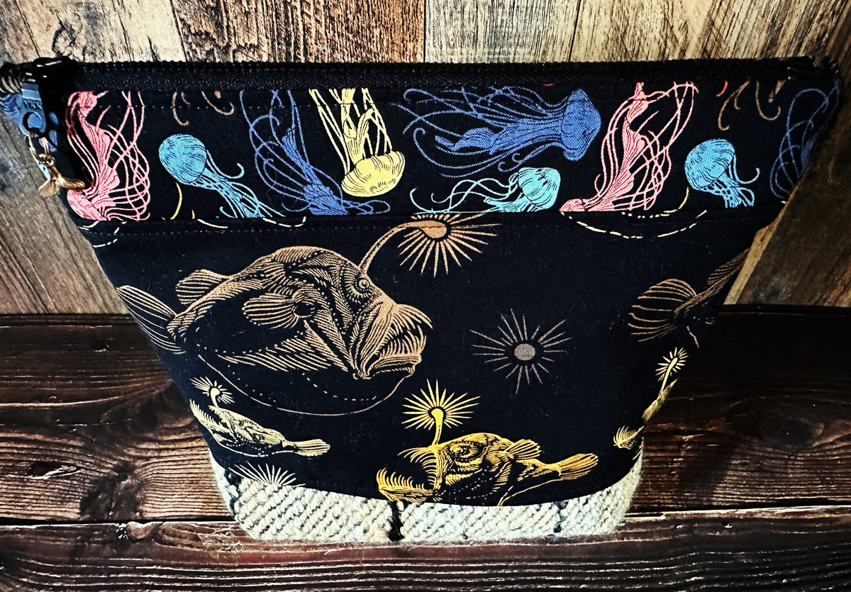 Midnight Zone Anglerfish with Woven Wool Cosmetic or Zipper Bag
