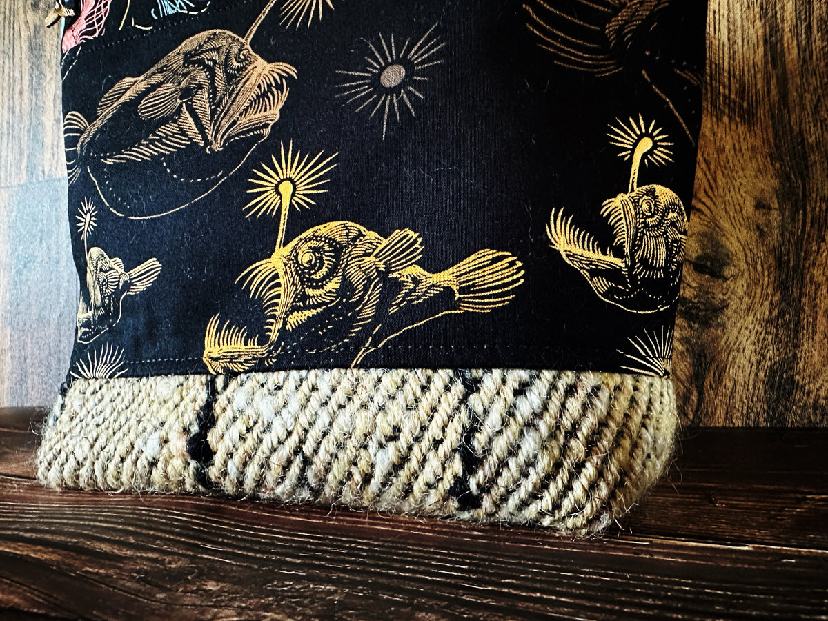 Midnight Zone Anglerfish with Woven Wool Cosmetic or Zipper Bag
