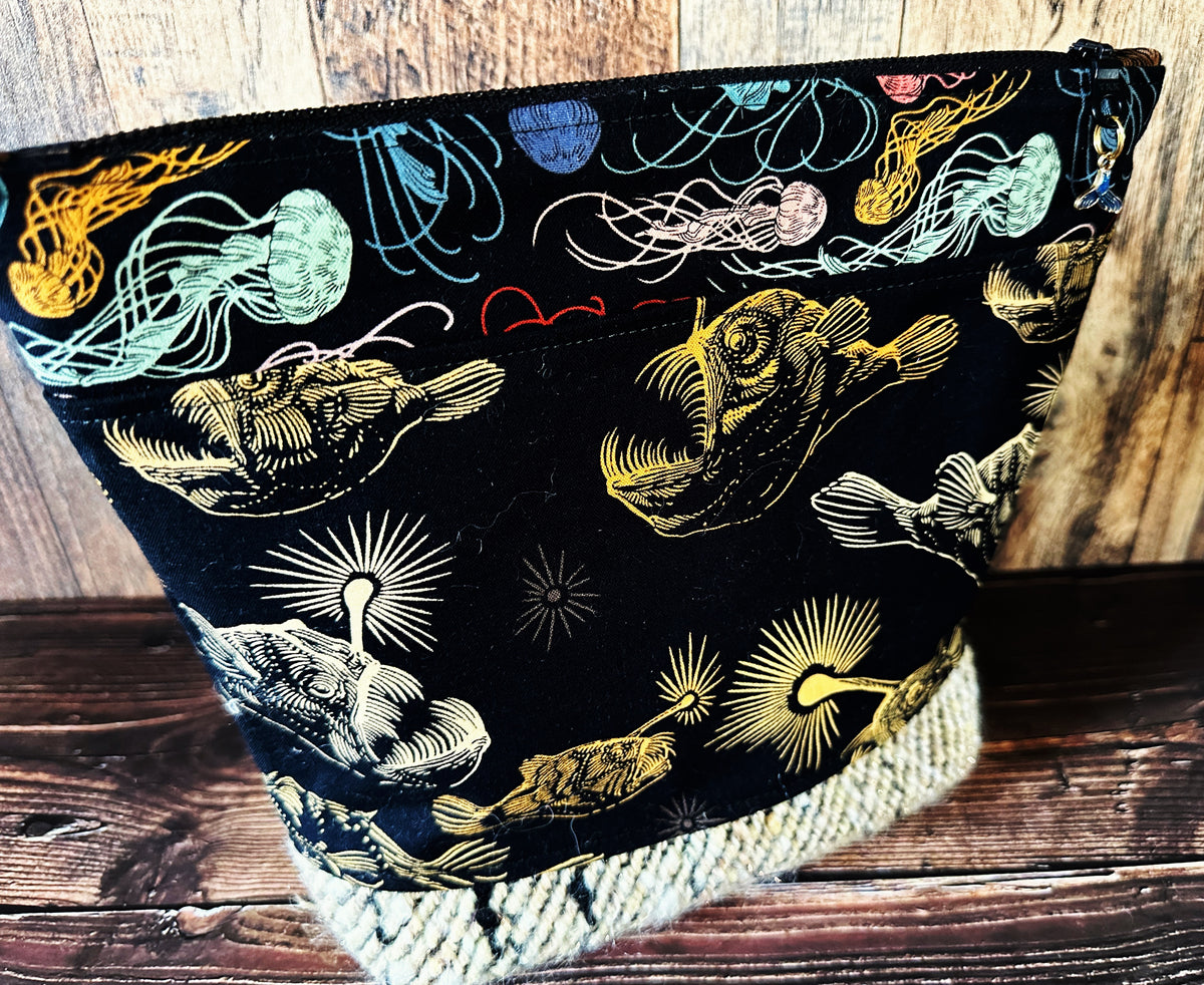 Midnight Zone Anglerfish with Woven Wool Cosmetic or Zipper Bag