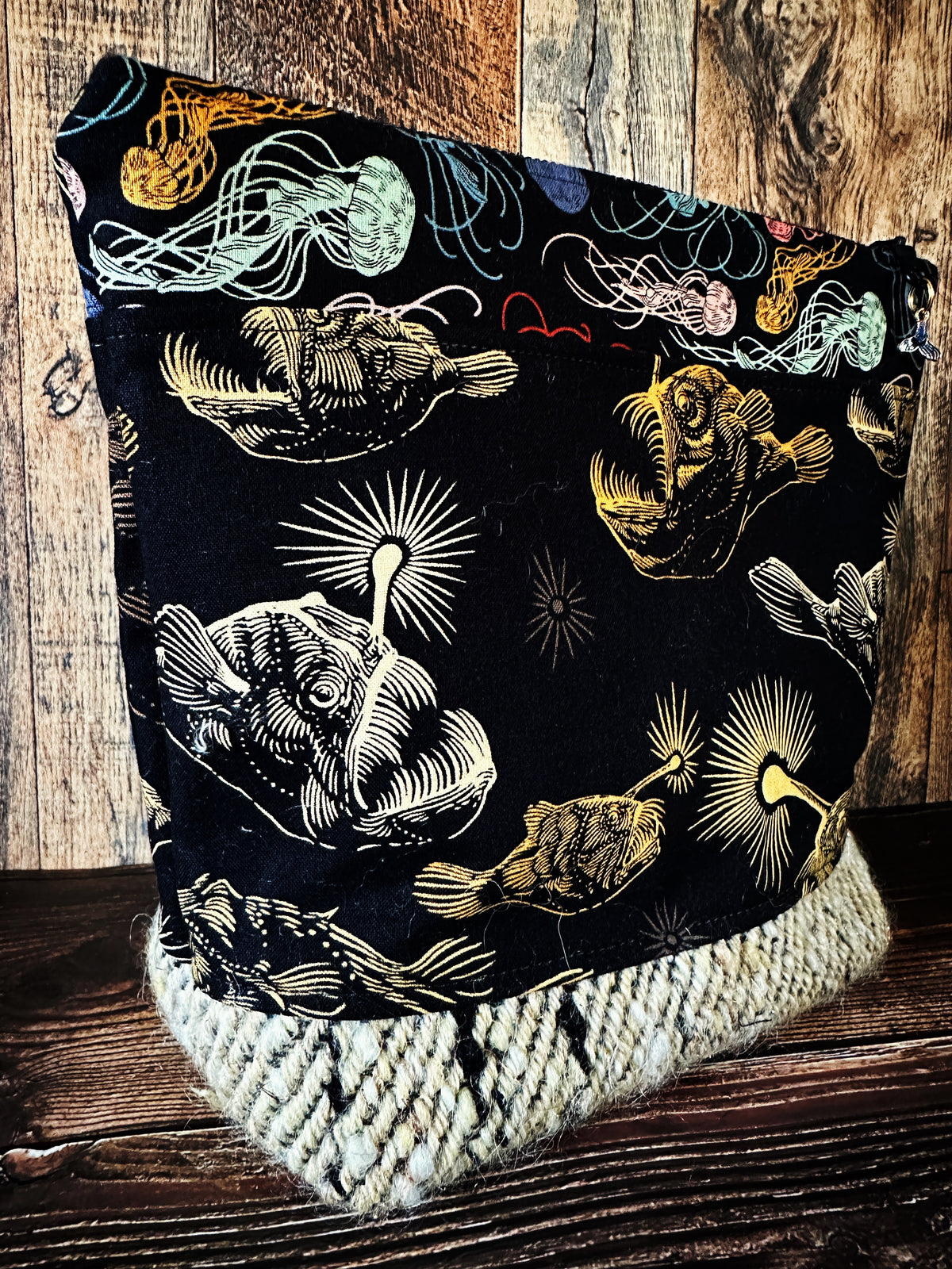 Midnight Zone Anglerfish with Woven Wool Cosmetic or Zipper Bag