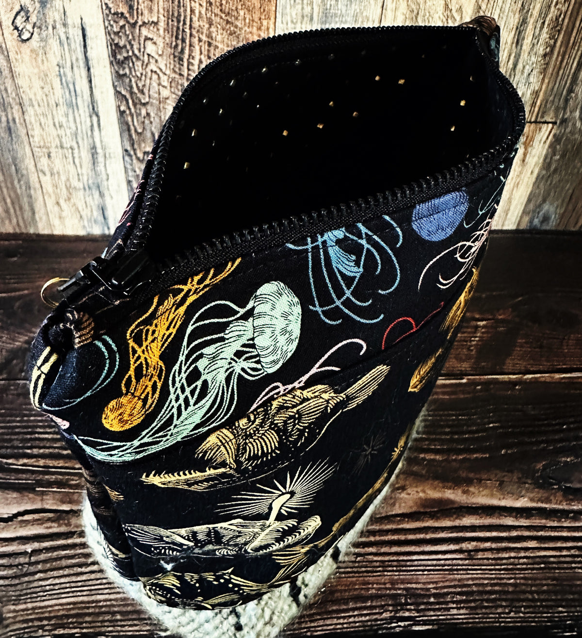Midnight Zone Anglerfish with Woven Wool Cosmetic or Zipper Bag