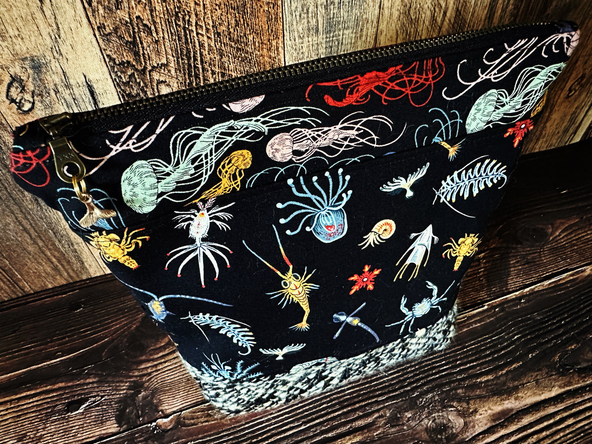 Midnight Zone Plankton with Woven Wool Cosmetic or Zipper Bag