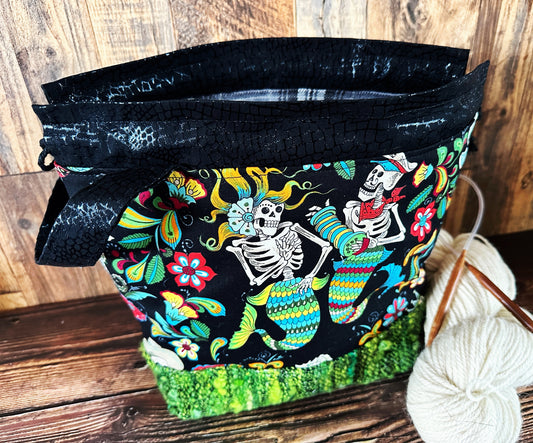 Skeleton Merfolk with Handwoven Wool Medium Project Bag