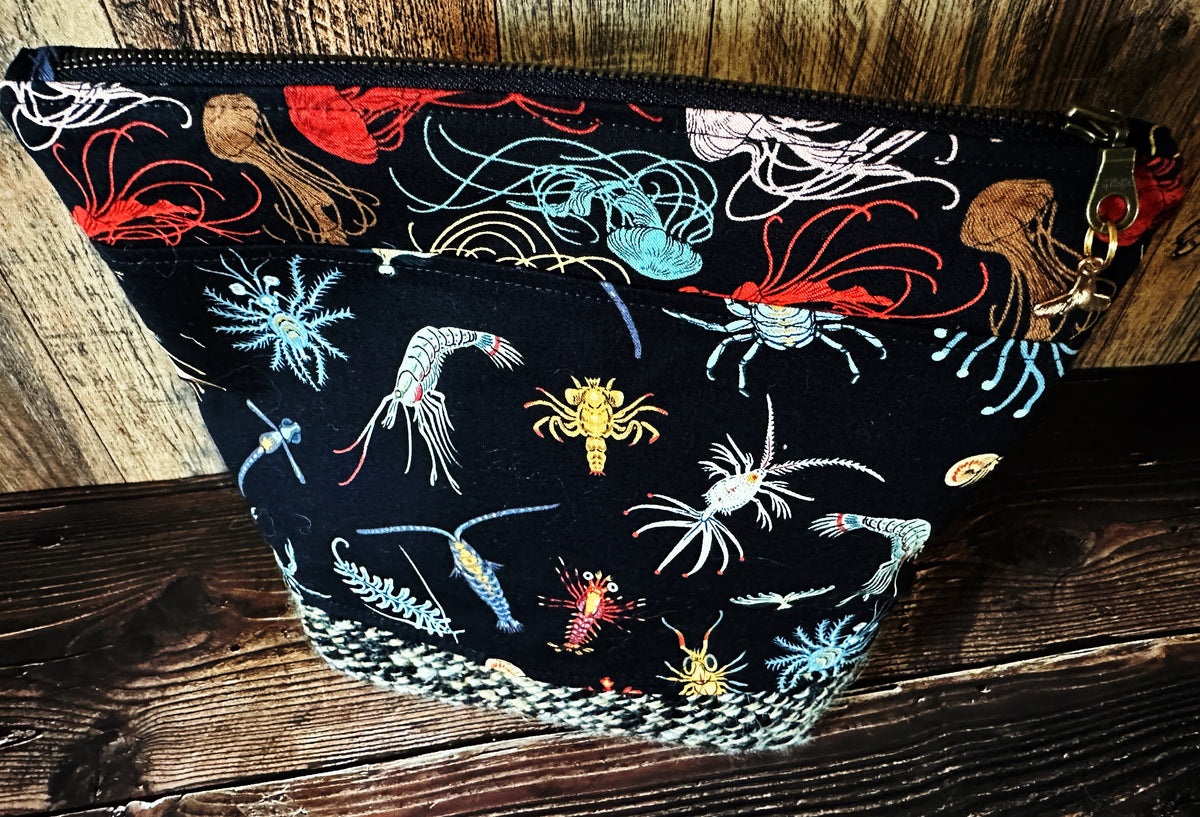 Midnight Zone Plankton with Woven Wool Cosmetic or Zipper Bag