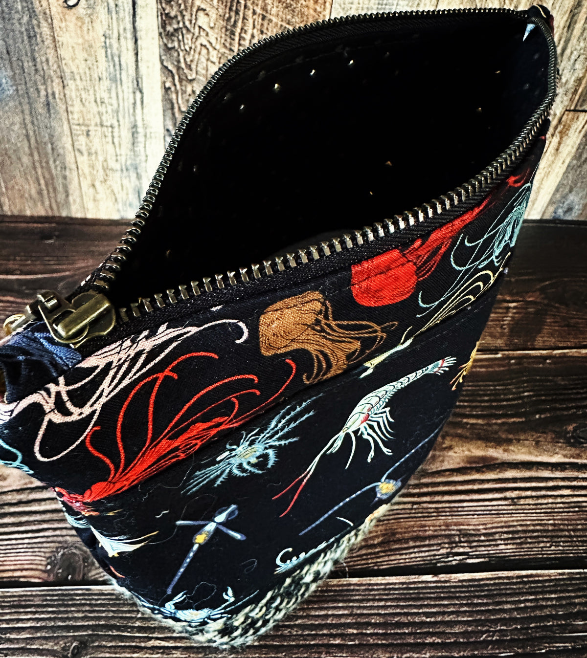 Midnight Zone Plankton with Woven Wool Cosmetic or Zipper Bag