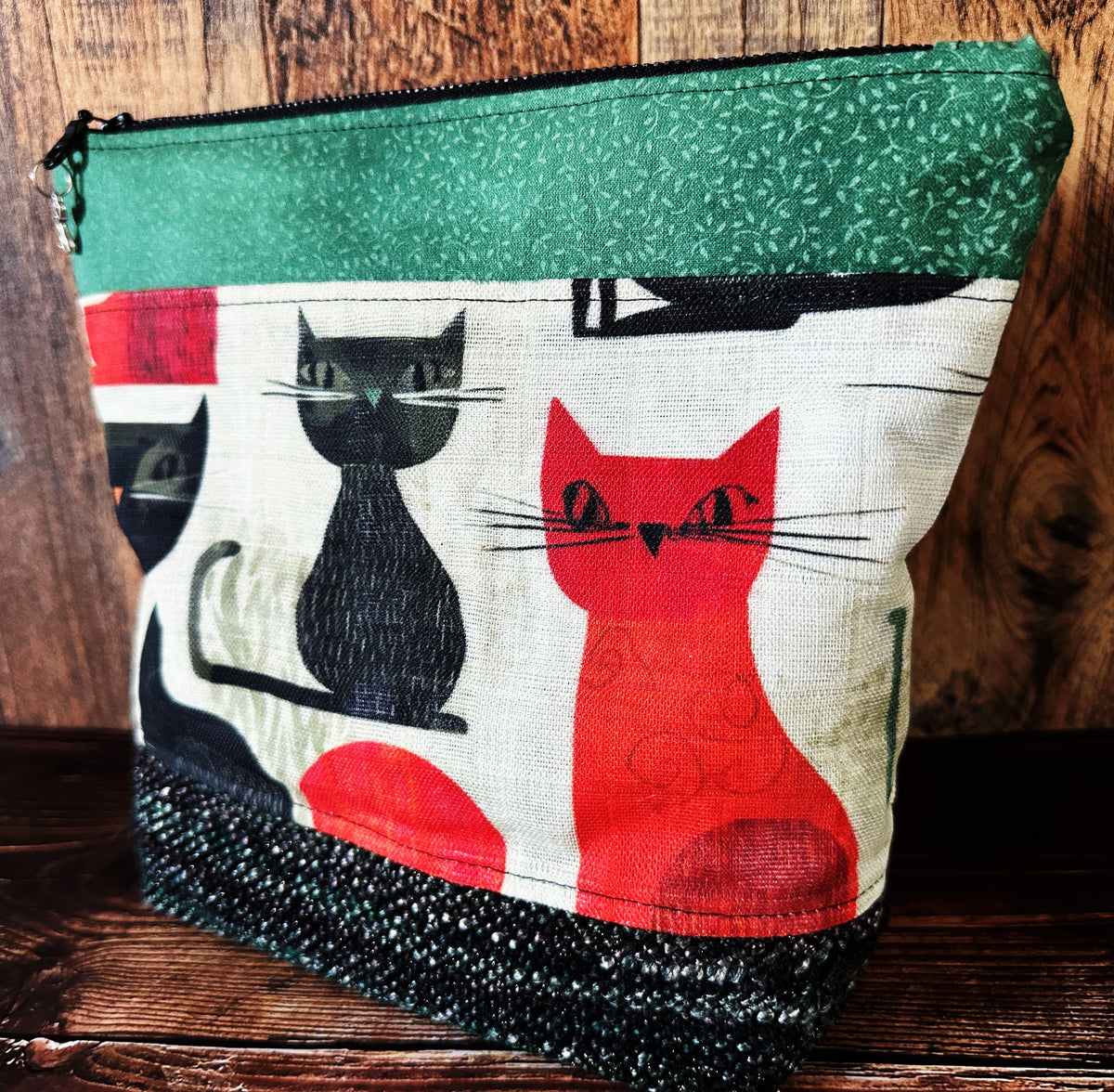 Mid Mod Cats with Woven Wool Cosmetic or Zipper Bag