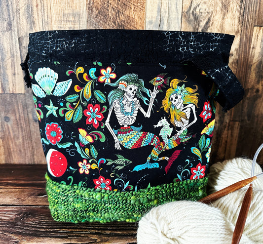 Skeleton Merfolk with Handwoven Wool Medium Project Bag