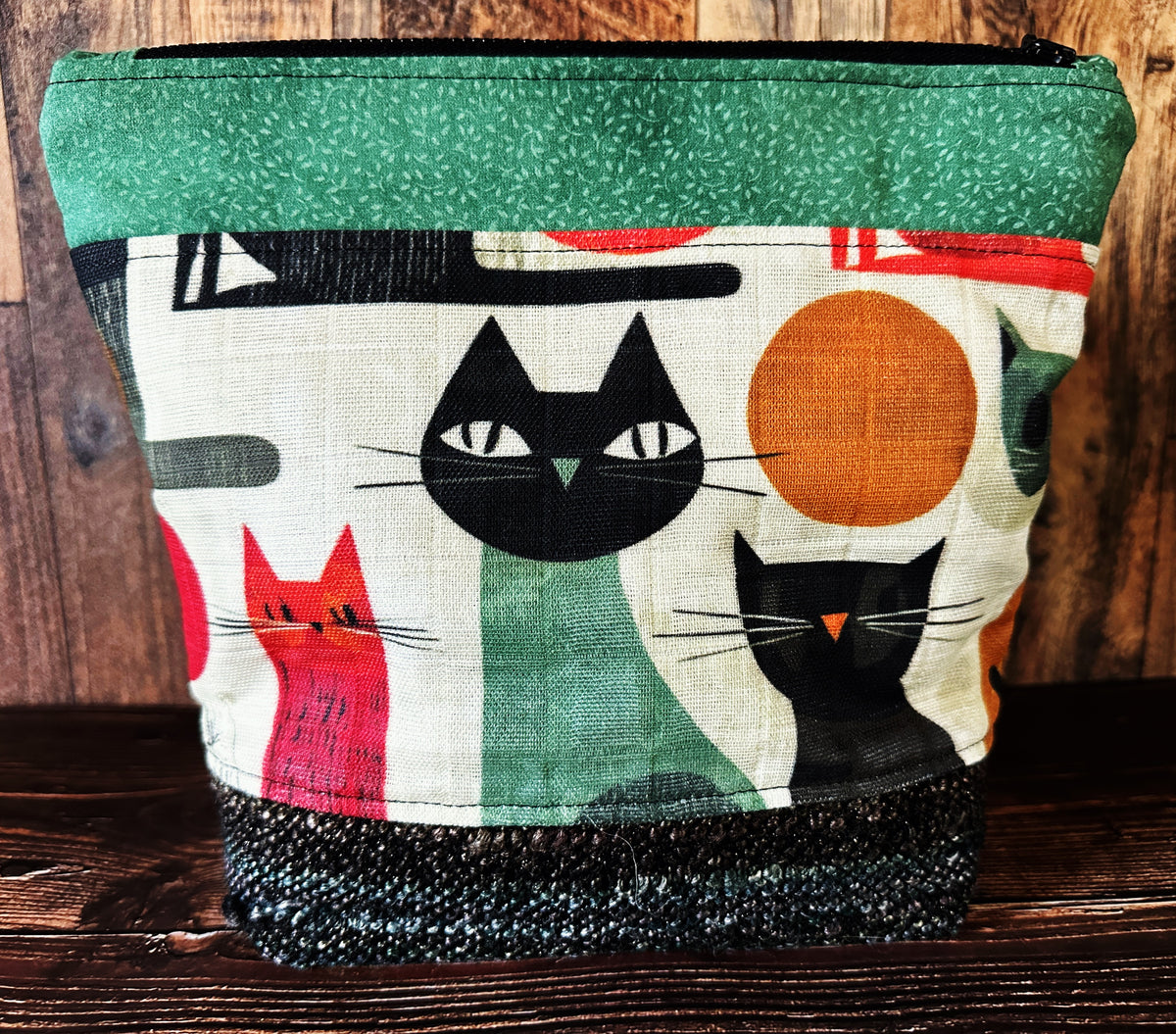 Mid Mod Cats with Woven Wool Cosmetic or Zipper Bag