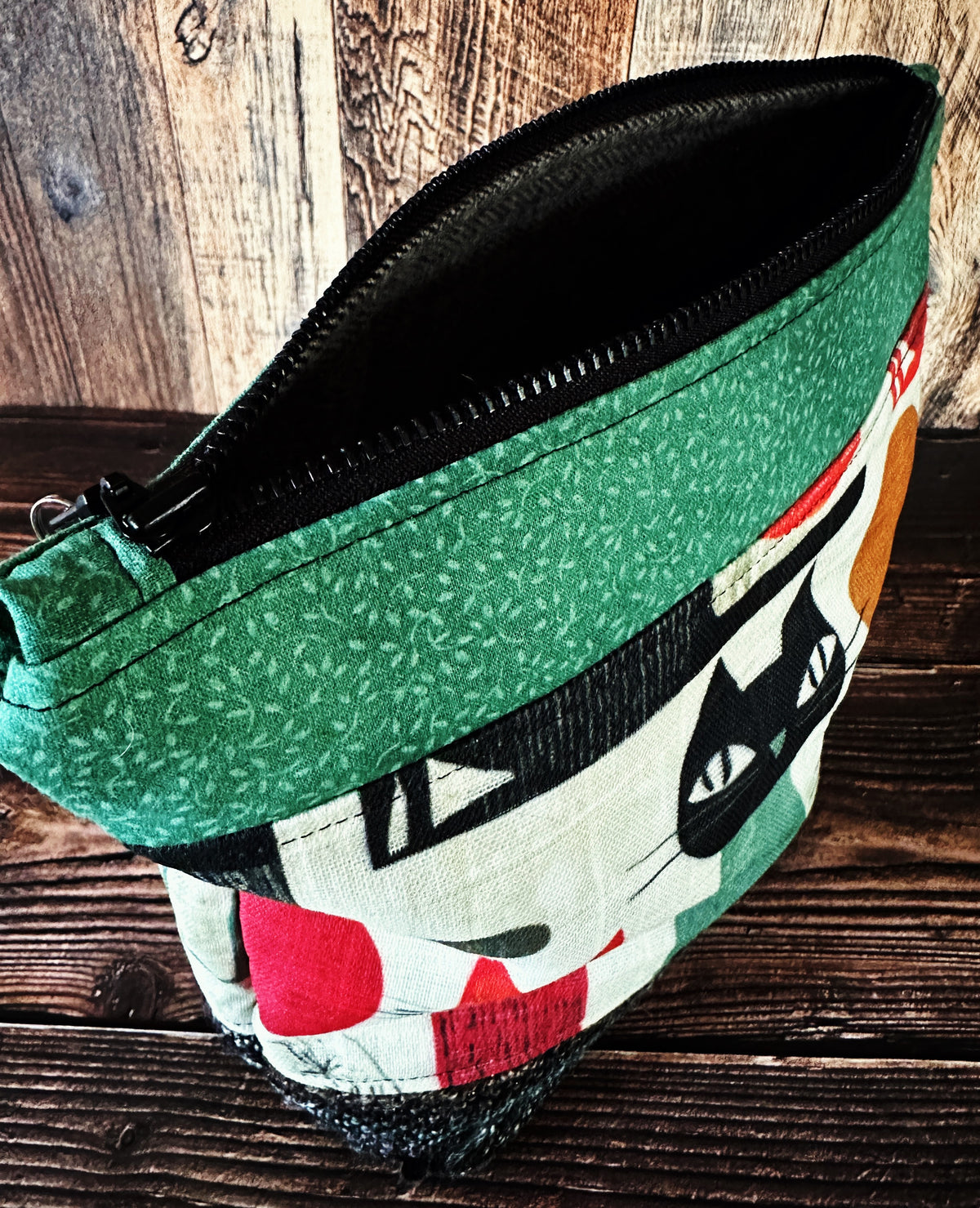 Mid Mod Cats with Woven Wool Cosmetic or Zipper Bag