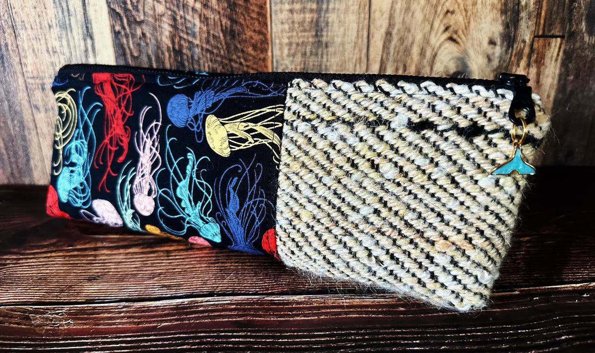 Midnight Zone Jellyfish with Handwoven Wool Long and Lean Zipper Bag