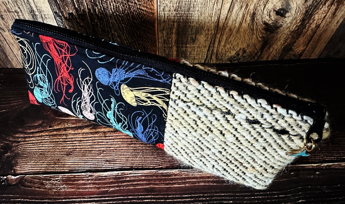 Midnight Zone Jellyfish with Handwoven Wool Long and Lean Zipper Bag
