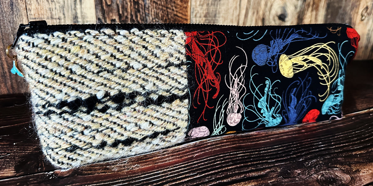 Midnight Zone Jellyfish with Handwoven Wool Long and Lean Zipper Bag