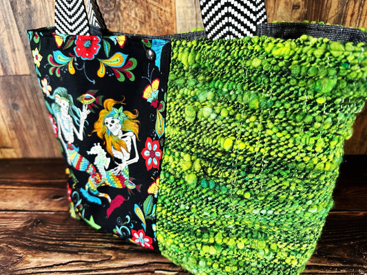 Skeleton Merfolk and Handwoven Wool Med Tote