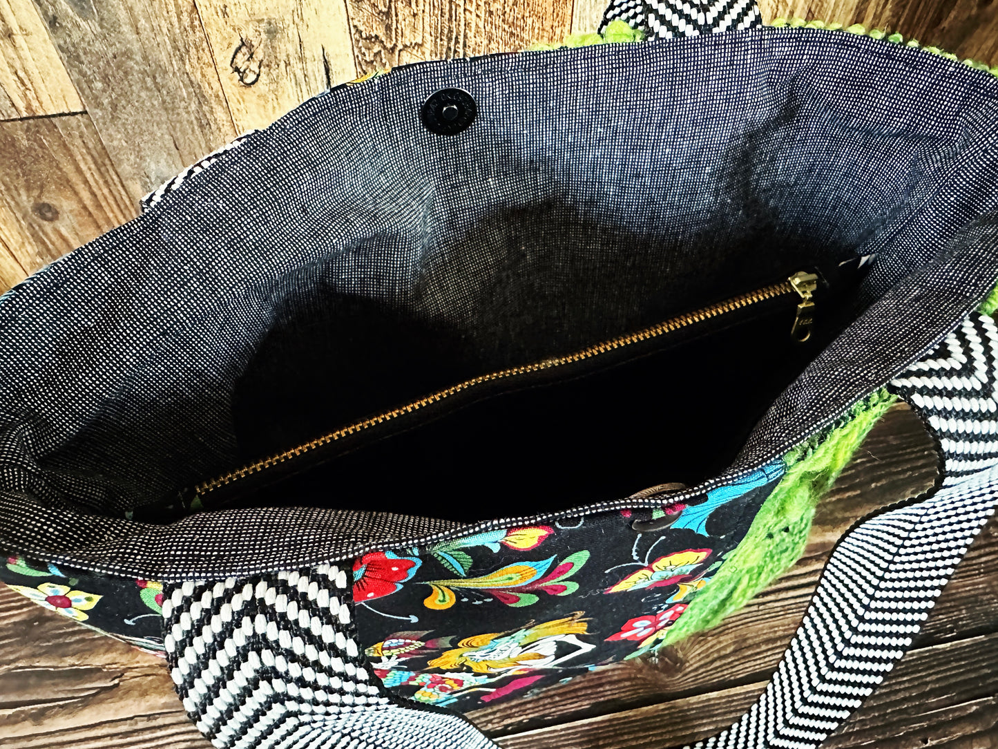 Skeleton Merfolk and Handwoven Wool Med Tote